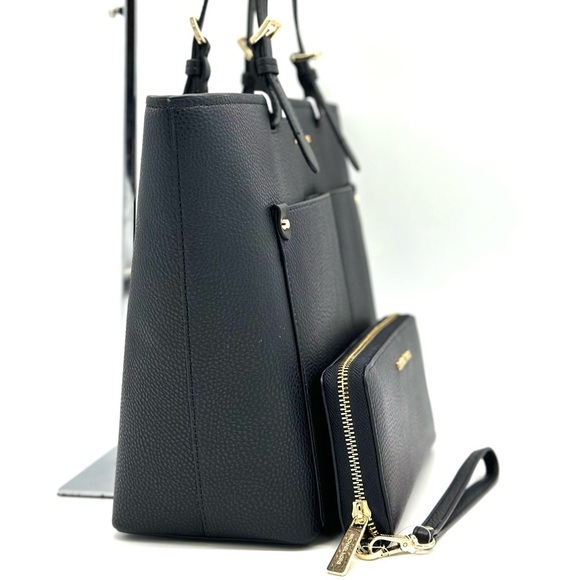 Michael Kors Jet Set Medium Pocket Tote Bag & Continental Wallet Wristlet Black - Picture 4 of 13